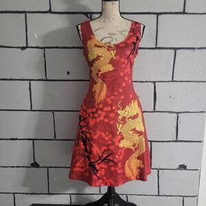 Red & Gold  Sleeveless Dragon Dress XL